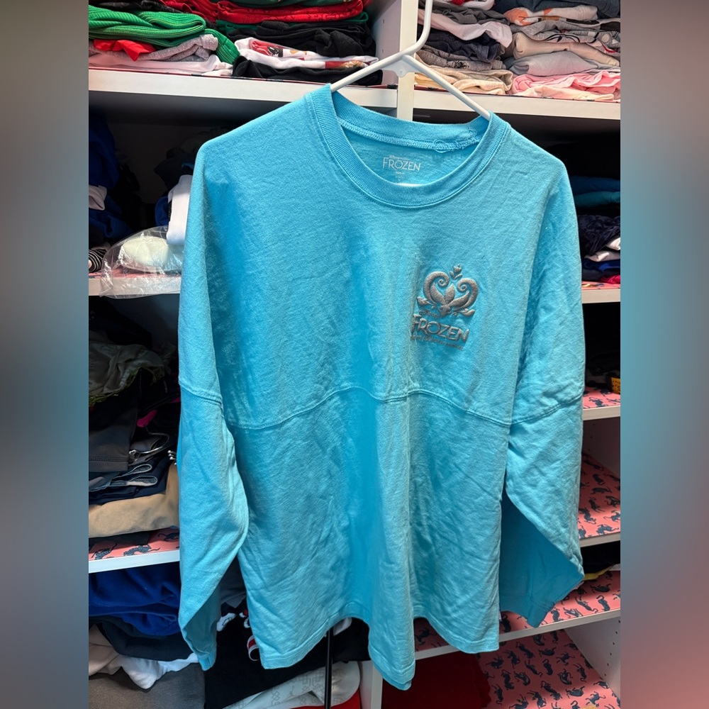 Disney Frozen Blue Glitter Spirit Jersey Let It Go Broadway Exclusive XL